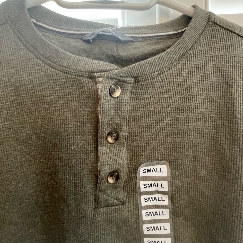 Olive Long Sleeve Henley Shirt - Picture 2 of 6